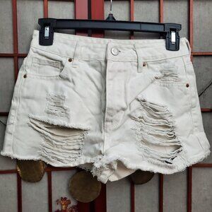 PACSUN high rise festival denim ripped white shorts (Size 24)